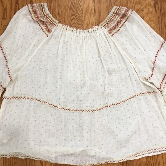 Free People Boho Talia Bell Sleeve Cream Embroidered Peasant Blouse Top - Picture 16 of 16